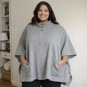 Foxcroft Poncho Plus 2X/3X Charcoal Heather Snap Front Knit Sweater NWT